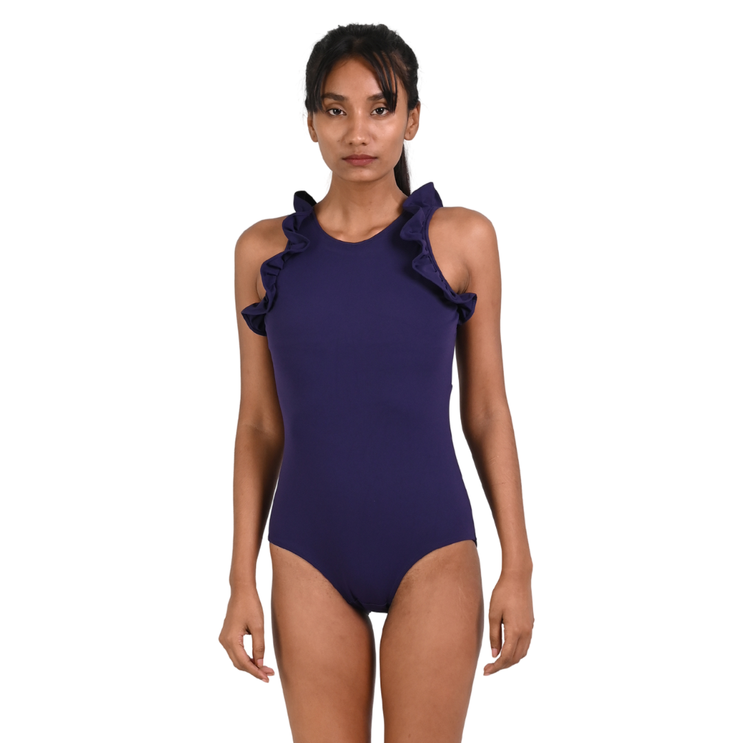 High Neck Monokini with Ruffles